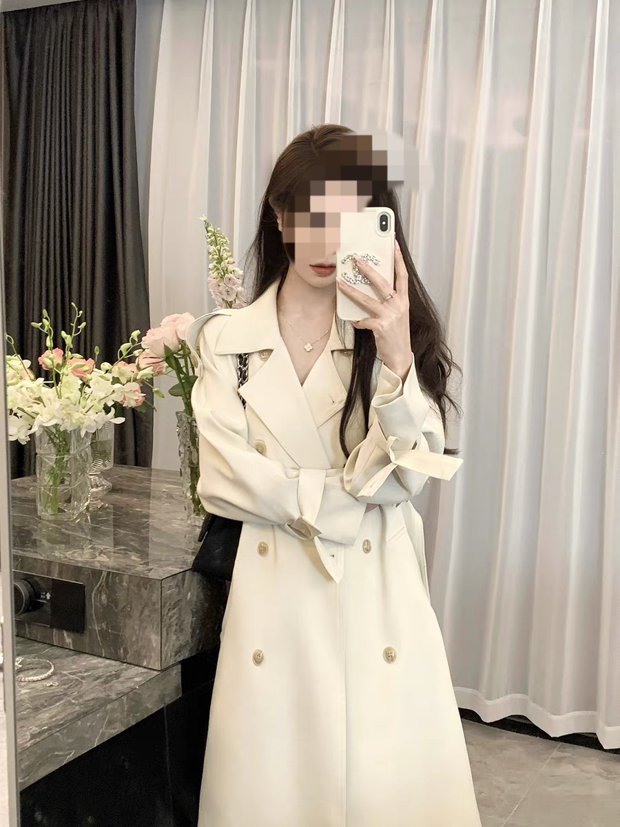 高级感风衣外套女2025新款中长款白米色小个子大衣