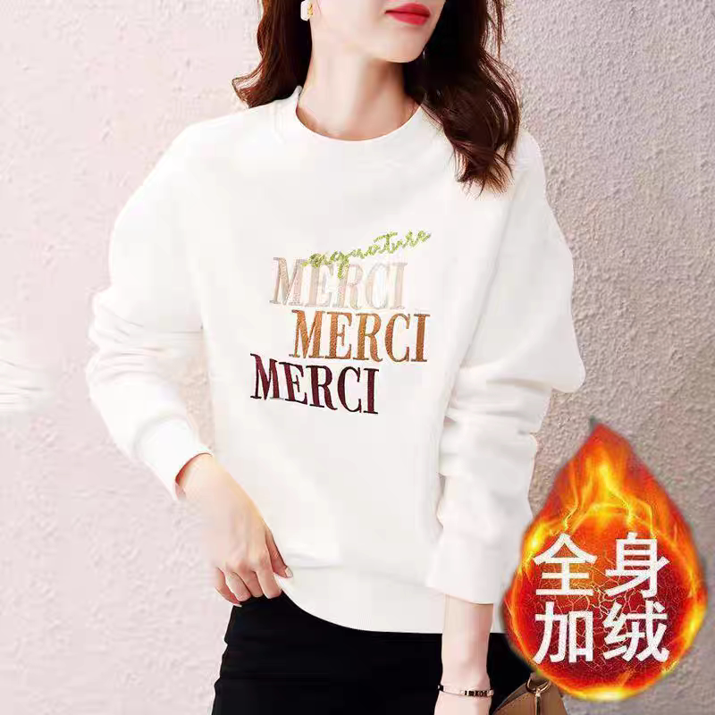 加绒卫衣女加厚一体绒秋冬新款2025韩版宽松百搭无帽圆领保暖