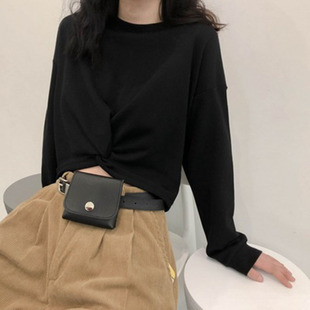 女团练习室跳舞短上衣爵士舞宽松长袖t恤女装jazz跳街舞露脐衣服