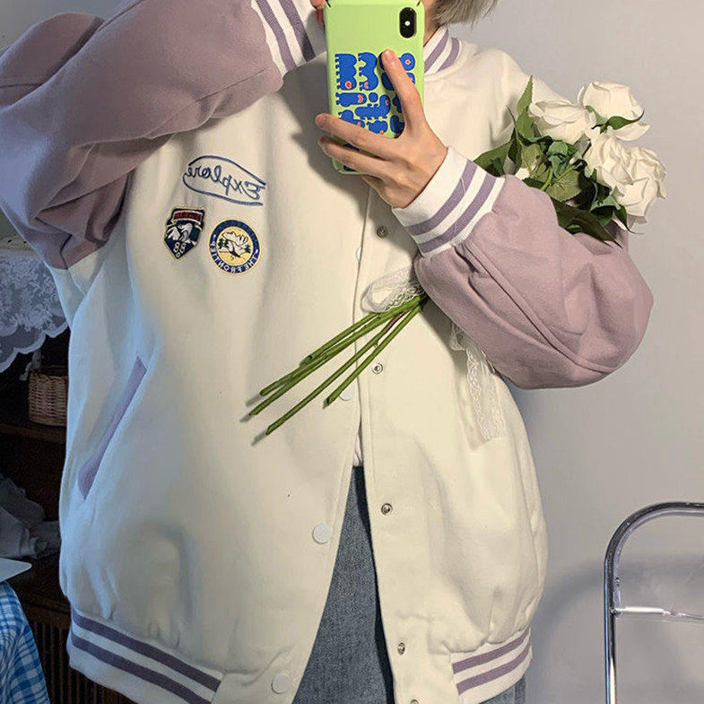 卫衣拉链外套女春秋季少女2021年新款韩版宽松中学生情侣装棒球服