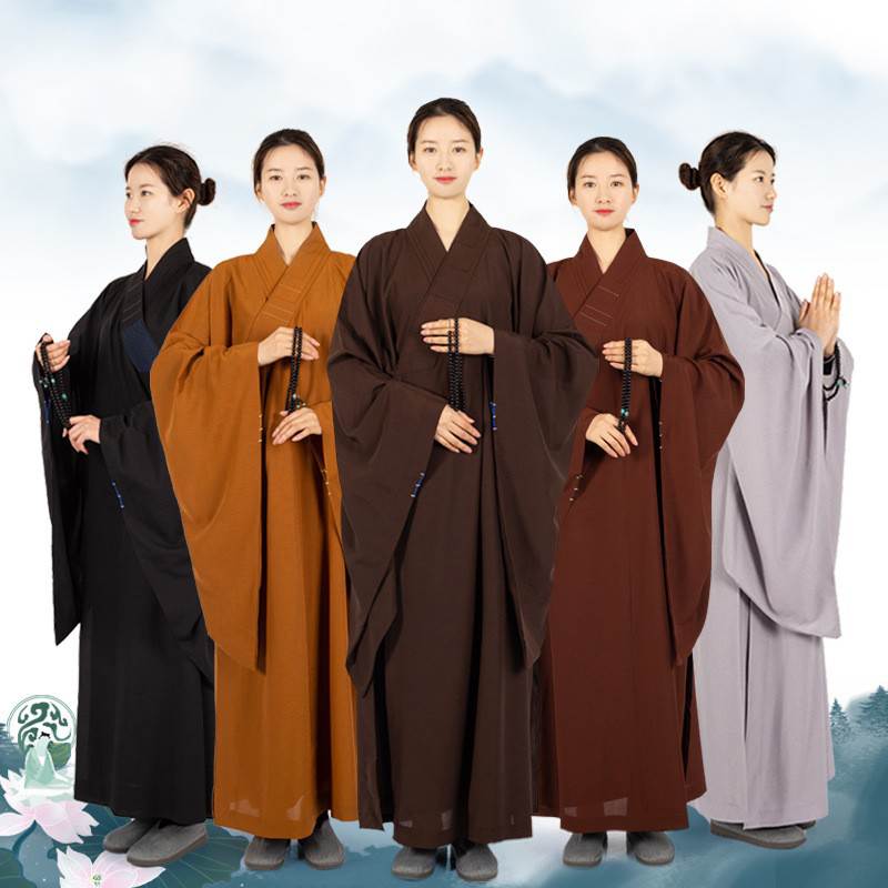 新高端海青广袖长褂佛衣斜襟居士服女款长袖海清禅修僧服僧衣僧袍