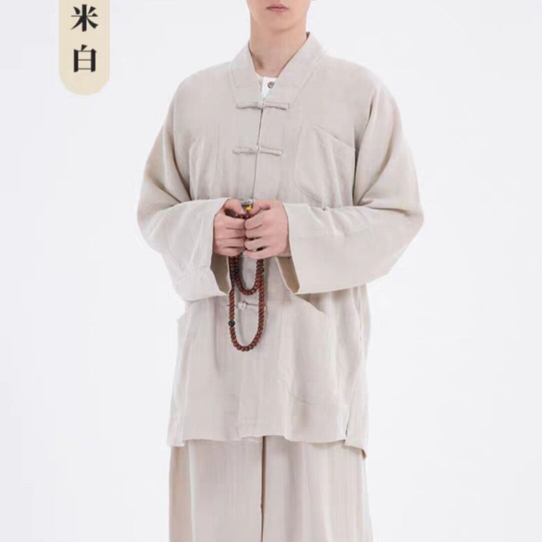 新款普兴汇僧服棉麻丝短褂套装和尚服男女春秋夏季亚麻小褂出家人