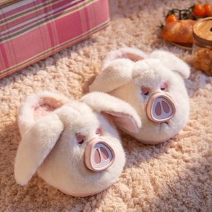 可爱飞天猪棉拖鞋女童秋冬季保暖防滑亲子家居家室内毛毛拖鞋儿童