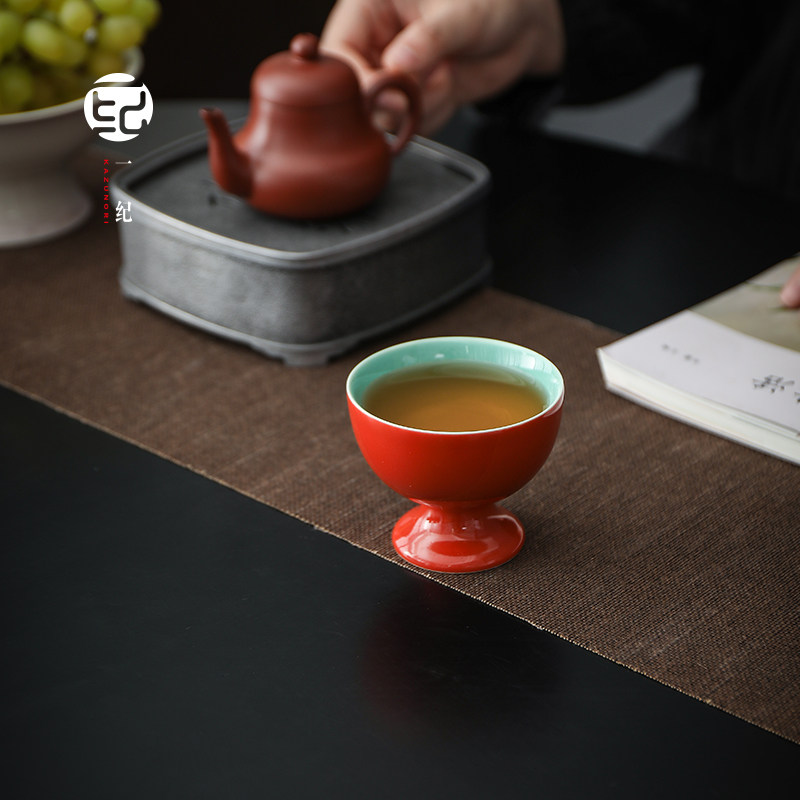 色釉陶瓷中古风高脚主人杯高颜值图片