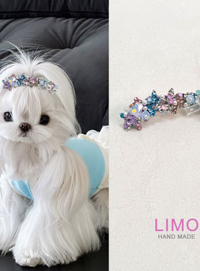 狗狗顶夹满钻雕花可爱马尔济斯比熊迷你宠物碎发夹西施蓝色