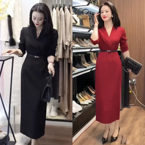 2025早秋季新款时尚气质西服连衣裙女高级感减龄收腰显瘦中长裙潮