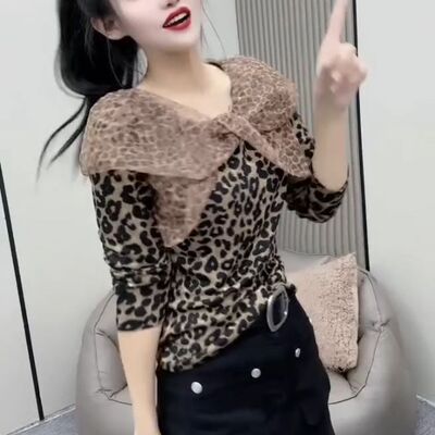 多巴胺时尚修身豹纹T恤女
