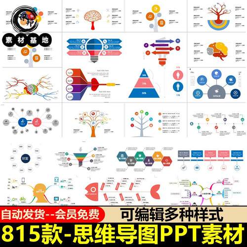 5021PPT图标模板思维导图可流程图数据图表鱼骨树图标ppt设计素材