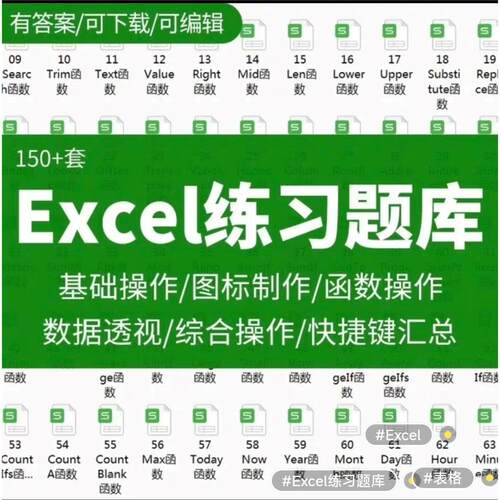 150+套Excel练习题库每套都有答案 可下载可编辑