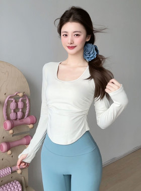 gogoyoga瑜伽服带胸垫运动T恤修身显瘦普拉提训练上衣长袖健身服