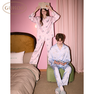 Gukoo 果壳睡衣女春秋款 迪士尼系列冰丝满印情侣家居服套装