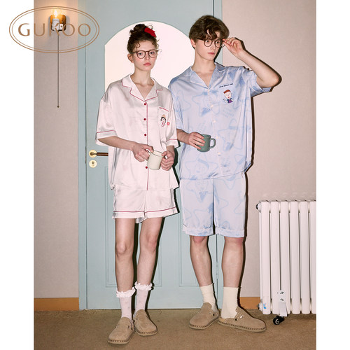 Gukoo/果壳情侣睡衣夏季樱桃小丸子联名甜美舒服冰丝可外穿家居服