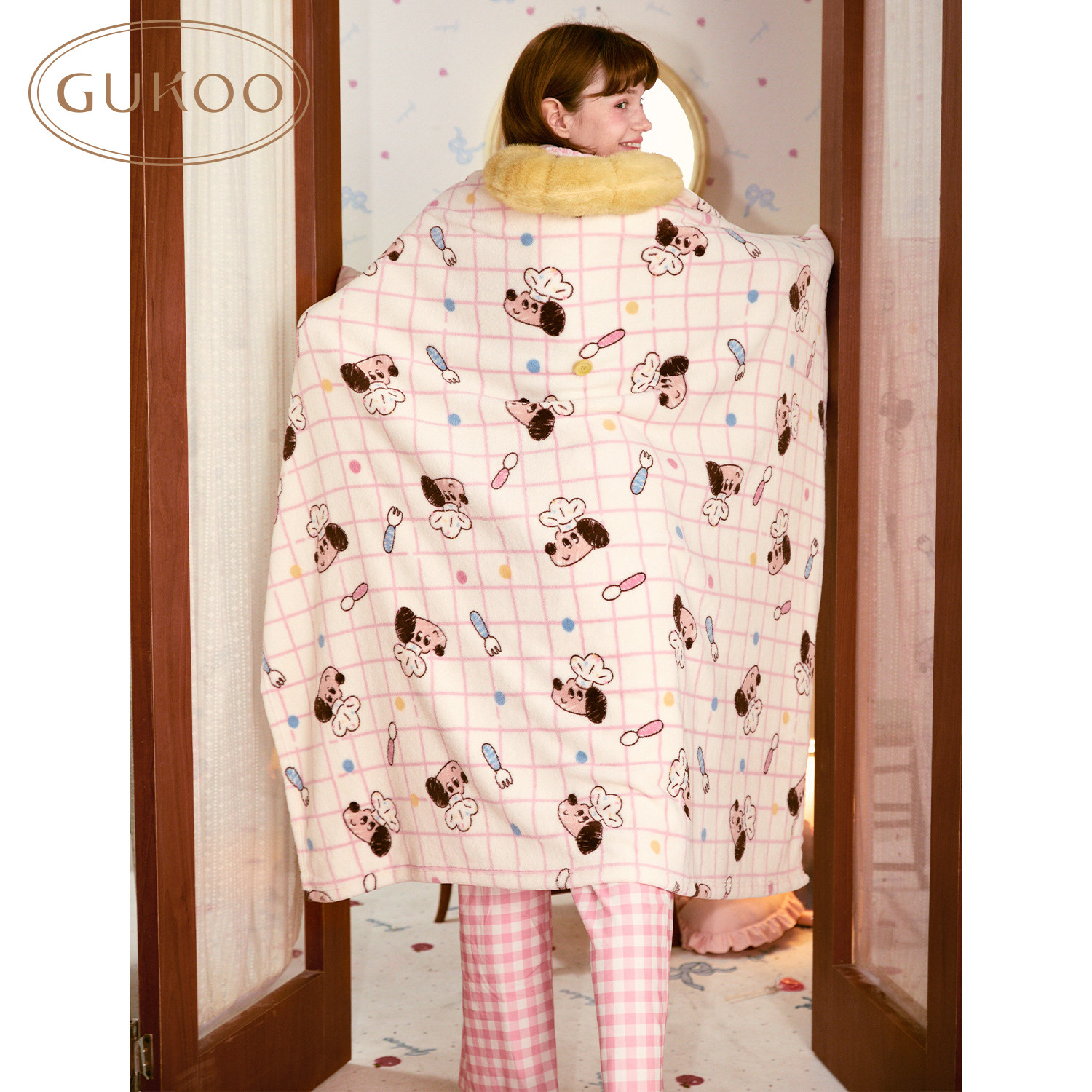 Gukoo/果壳家居毛毯抱枕原创轰轰小狗可爱卡通可收纳空调房午睡毯