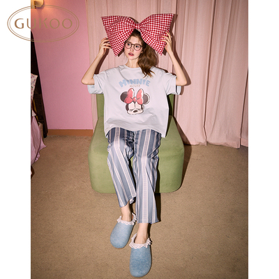 Gukoo/果壳睡衣女春秋款迪士尼系列米奇短袖长裤家居服套装
