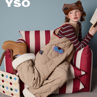 yso睡衣女冬款酷猫系列工装夹棉背心款连体家居服连体衣
