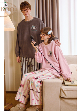 Gukoo/果壳睡衣女秋冬款轰轰小狗系列保暖情侣家居服套装