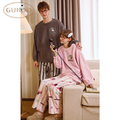 Gukoo/果壳睡衣女秋冬款IP系列保暖情侣家居服套装