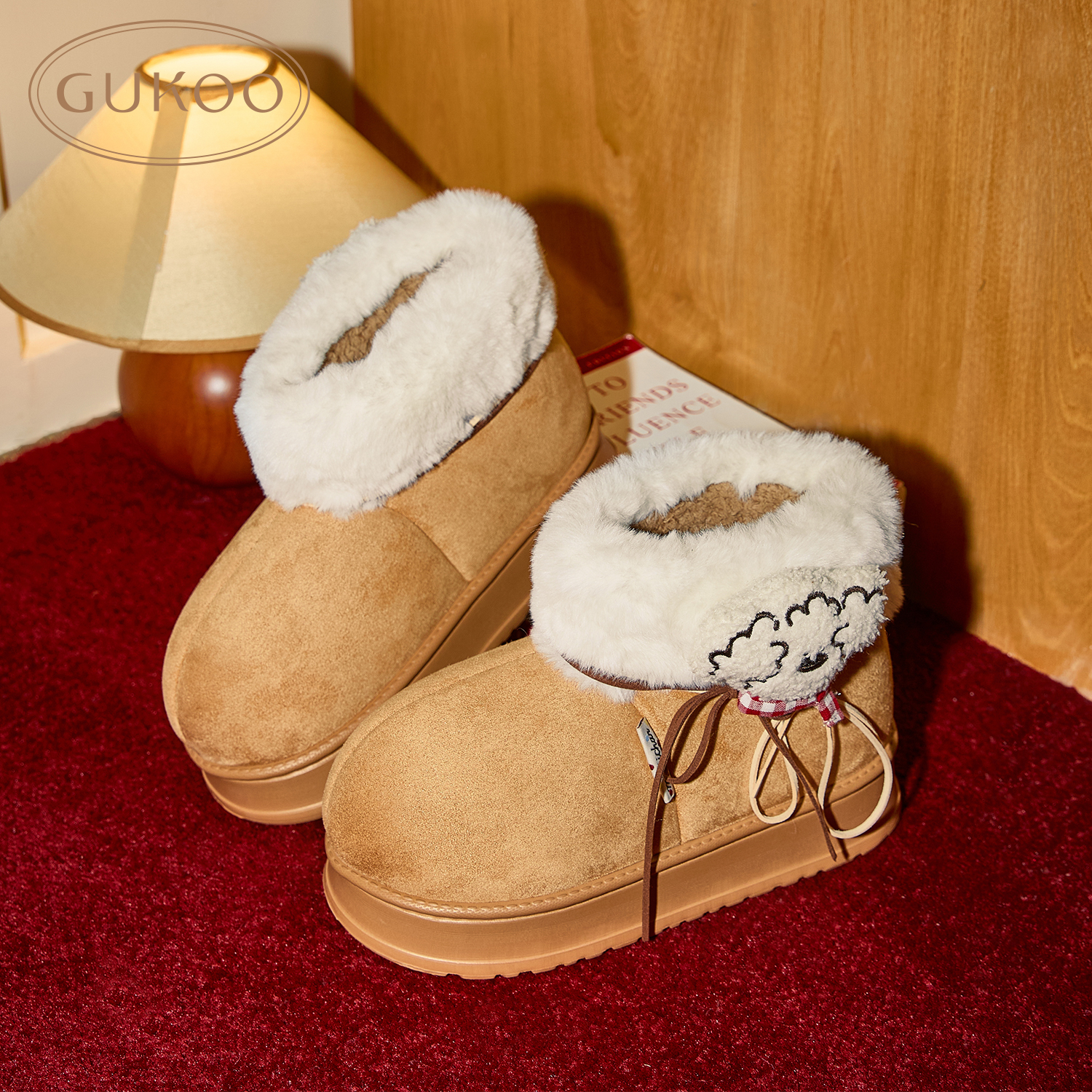 拖鞋女秋冬miiiiichan厚底加绒可外穿高帮毛毛雪地靴