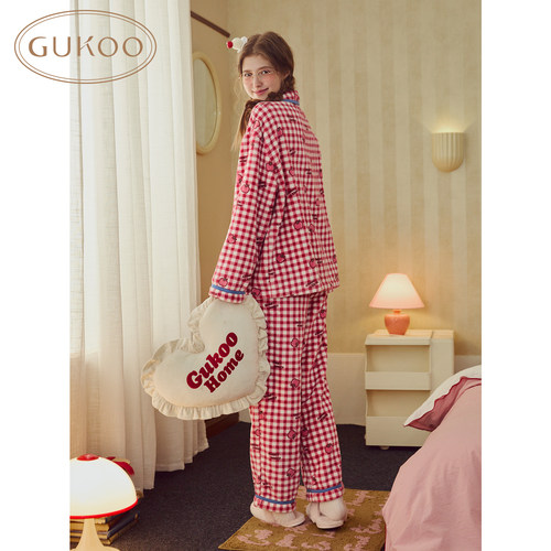 Gukoo/果壳本命年睡衣女秋冬加厚高级感红品结婚红色家居服套装