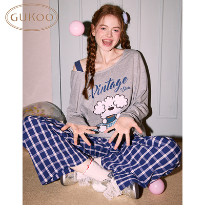 Gukoo/果壳睡衣女春秋款款miiiiichan系列纯棉家居服套装