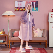 Gukoo 果壳睡衣女冬款 加绒蝴蝶结舒适保暖可外穿连帽睡袍