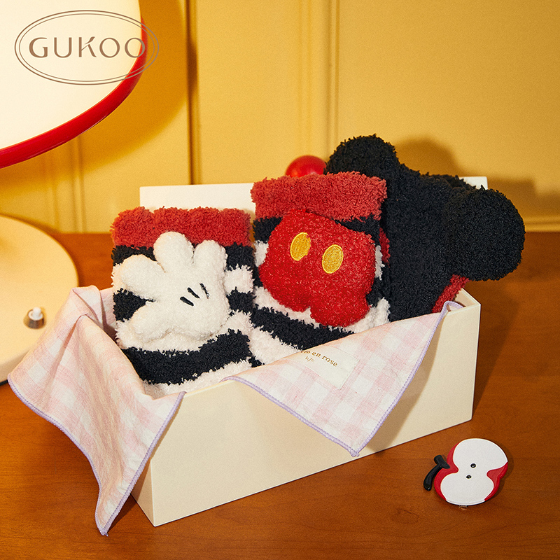 Gukoo/果壳袜子女冬款雪尼尔米奇系列卡通家居袜保暖可爱中筒袜