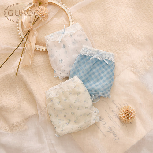 Gukoo/果壳内裤女轻氧系列性感纯欲风无痕不夹臀纯棉底组合3条装