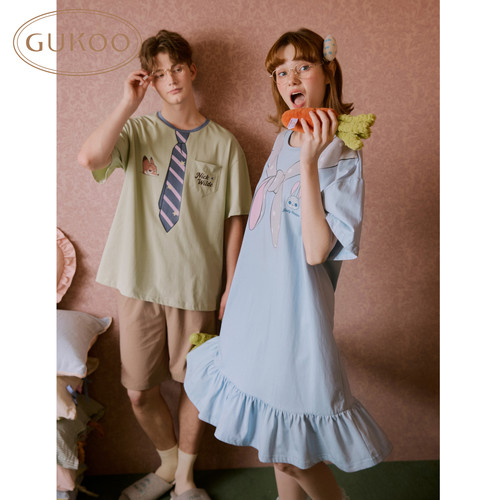 Gukoo/果壳睡衣情侣夏季新款疯狂动物城联名舒适纯棉家居服套装