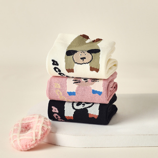 中筒袜 卡通动物立体提花3双装 Gukoo 果壳袜子女春夏透气百搭时尚