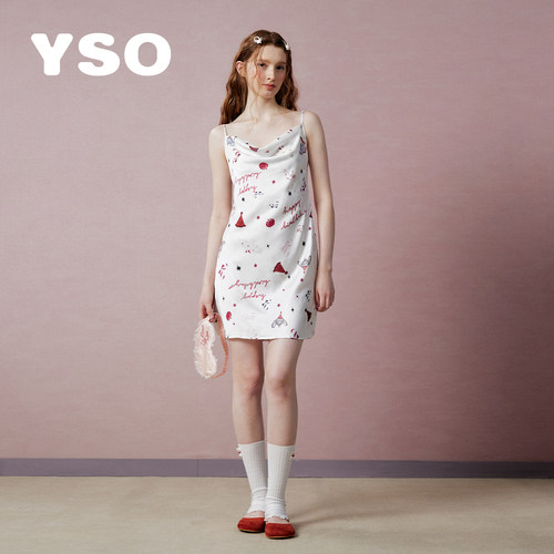 yso睡衣女夏季新款满印纯欲高级感甜美家居服吊带睡裙
