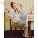雪尼尔半边绒条纹加厚保暖家居服套装 Gukoo 果壳睡衣女冬款