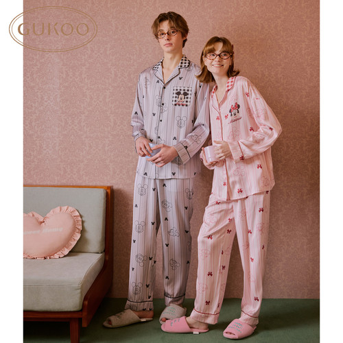 Gukoo/果壳情侣睡衣春秋女款本命红高级感米奇联名男女家居服套装