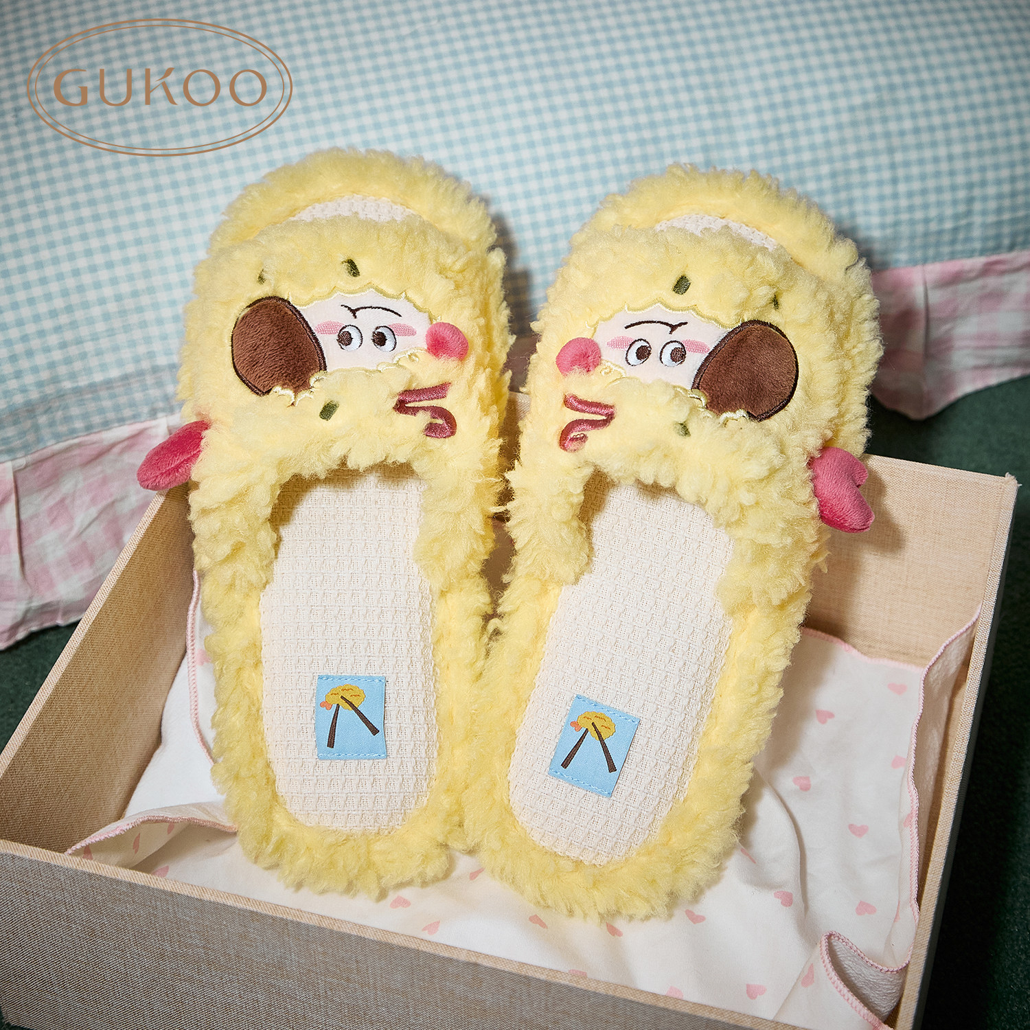 Gukoo/果壳拖鞋女春秋款轰轰小狗新款毛绒可爱女士家居亚麻底拖鞋,女鞋,毛毛鞋,淘宝优惠券,粉丝福利购,淘宝优惠卷