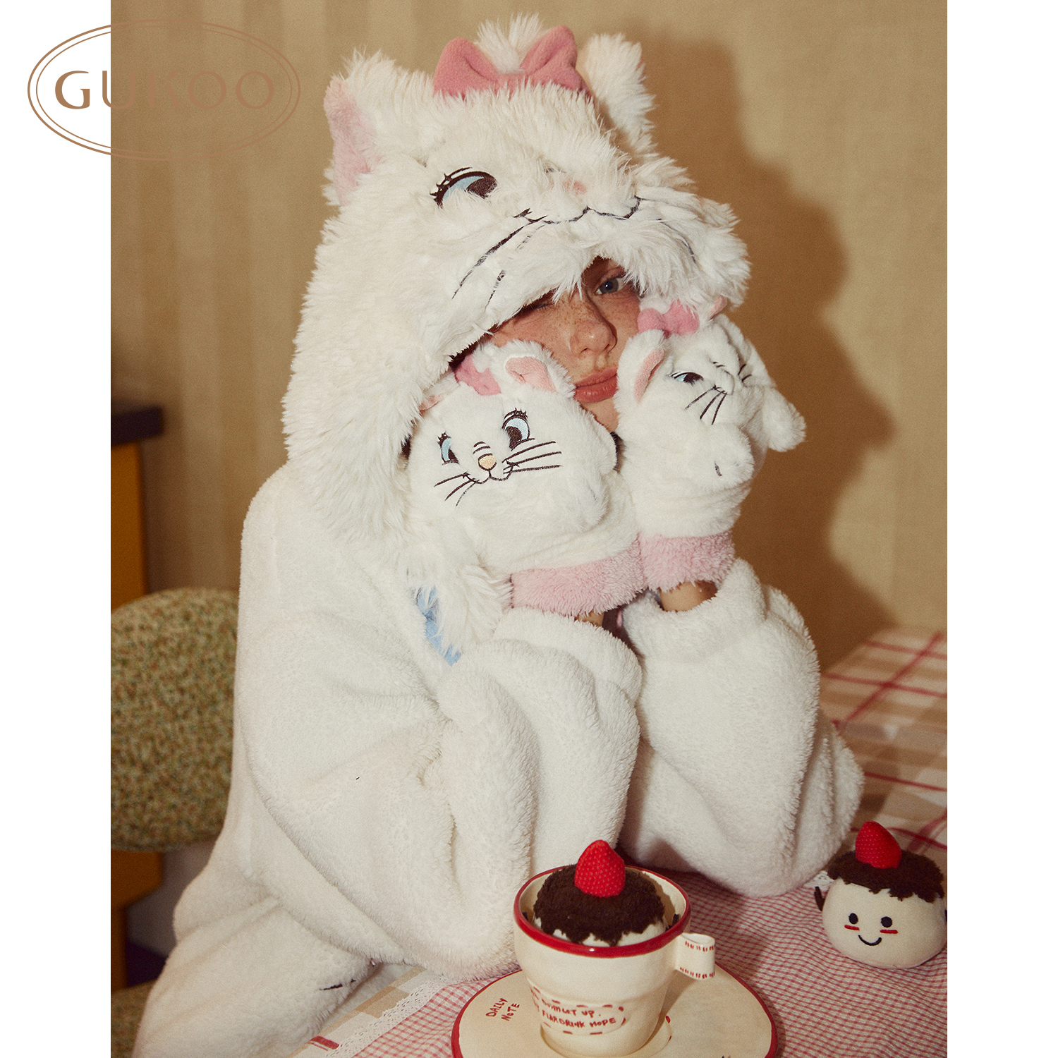 果壳帽子女冬款毛绒玛丽猫系列帽子