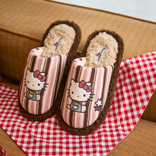 Gukoo/果壳棉拖鞋女士冬HelloKitty联名可爱少女保暖包头居家拖鞋