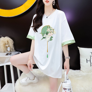 短袖 300斤后包领新中式 t恤女 220克潮牌棉特大码 首发现货实拍