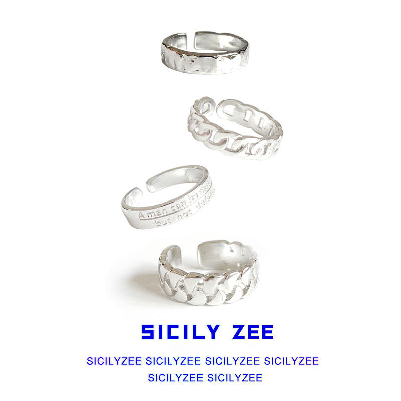 SICILYZEE字母链条波纹套戒ins潮男女个性小众冷淡风复古指环开口