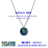 SICILYZEE复古圆牌硬币佛手项链男个性 嘻哈潮土酷双面文雕刻吊坠