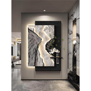 现代轻奢高级感玄关装 饰画肌理抽象立体砂岩挂画过道走廊壁画新款