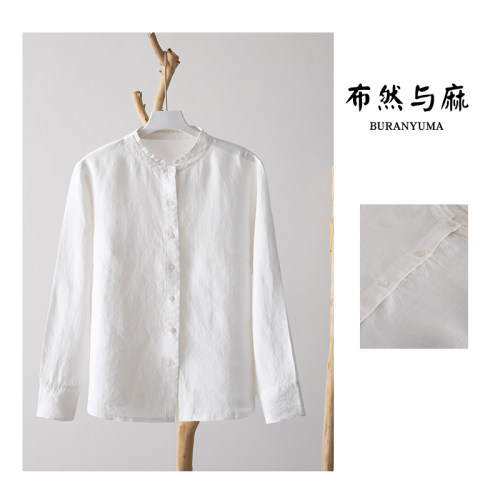 春季女款汉麻长袖衬衣纯色休闲文艺百搭衬衫S25153