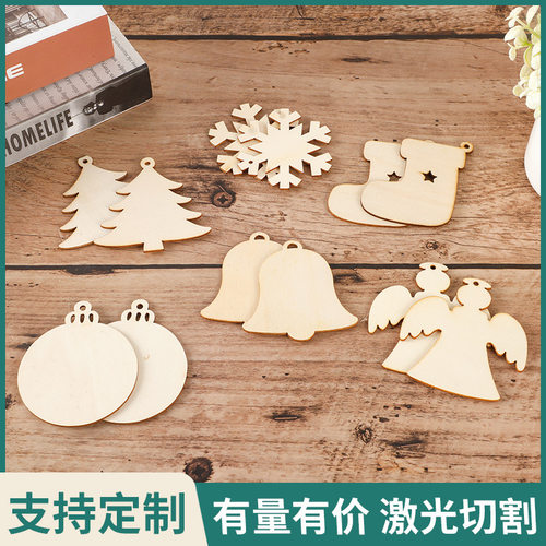 跨境圣诞挂件手工diy木制工艺木片圣诞树道具节日礼品挂件装饰
