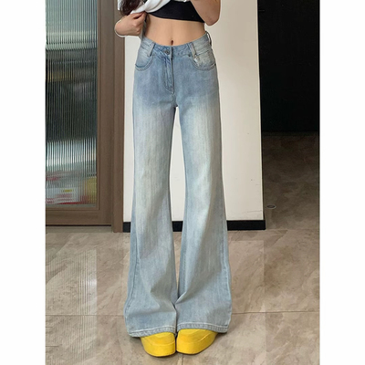 美式复古浅色微喇牛仔裤女