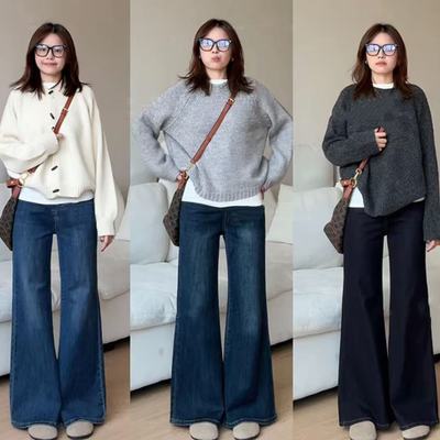 复古高腰喇叭裤不贴腿微喇牛仔裤