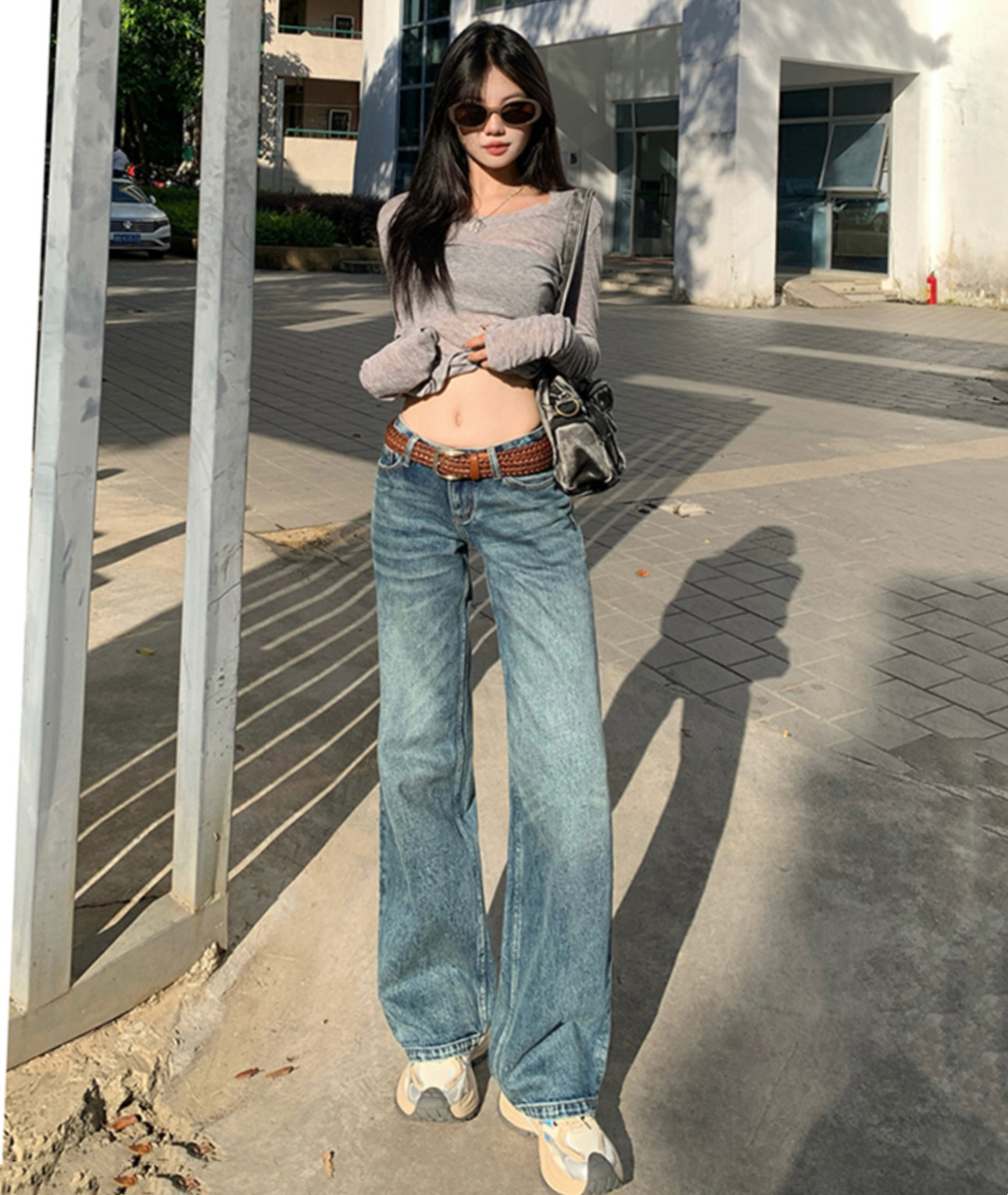 复古直筒牛仔裤女2024年新款美式小众辣妹低腰裤窄版阔腿裤拖地裤