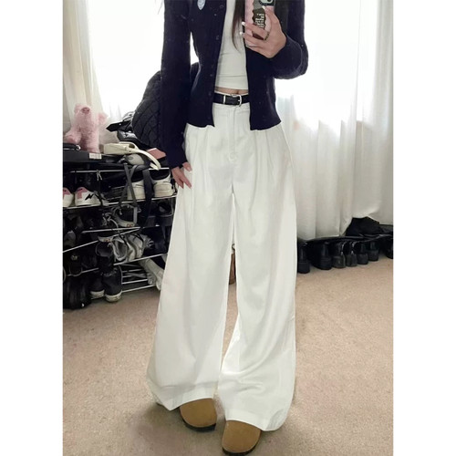 白色裤子女美式阔腿牛仔裤女新款