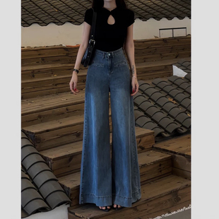 裙耍甩裤 宽松显瘦设计感小众高腰直筒裤 子 女新款 复古大阔腿牛仔裤
