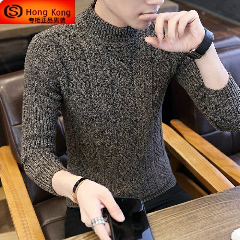 半高领毛衣男秋冬季2025新款加绒加厚保暖针织提花高端男士打底衫