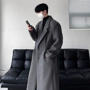 高端羊绒大衣男冬季加厚韩版潮流垫肩宽松中长款过膝休闲毛呢外套