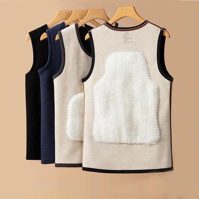 德绒保暖背心男冬季加绒加厚羊毛蚕丝爸爸护背坎肩内穿贴身马甲男