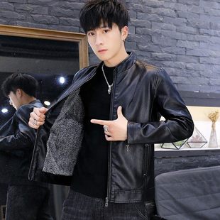 皮衣男士秋冬季潮流修身韩版帅气机车皮夹克青年加绒加厚立领外套